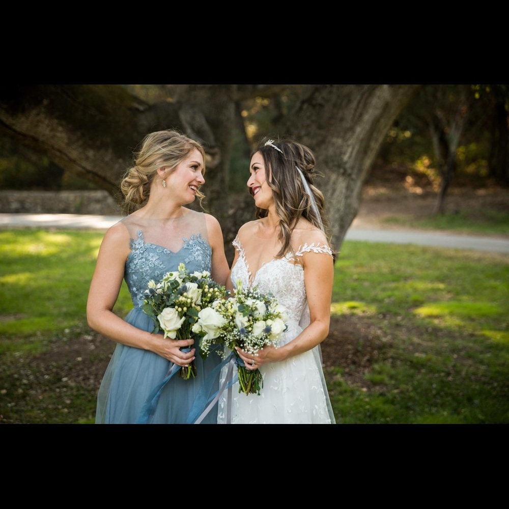 Dusty blue bridesmaid dress/ gown